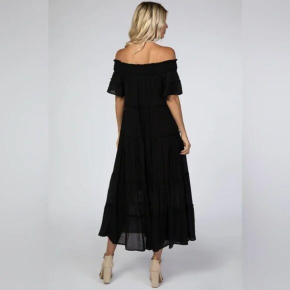 JODIFIL Tiered Off The Shoulder Maxi Dress in Black Sz M - Picture 3 of 9